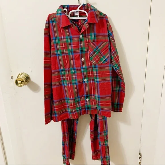 2 piece set OLD NAVY Flannel Plaid Print Pajama Red Green Tartan Kids L 10 12 - Picture 3 of 7